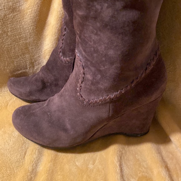Bussola ☀︎︎ Enna Whipstitch Wedge Tall Knee High Suede Boots ☀︎︎ 40 9 M Espresso - Picture 5 of 9